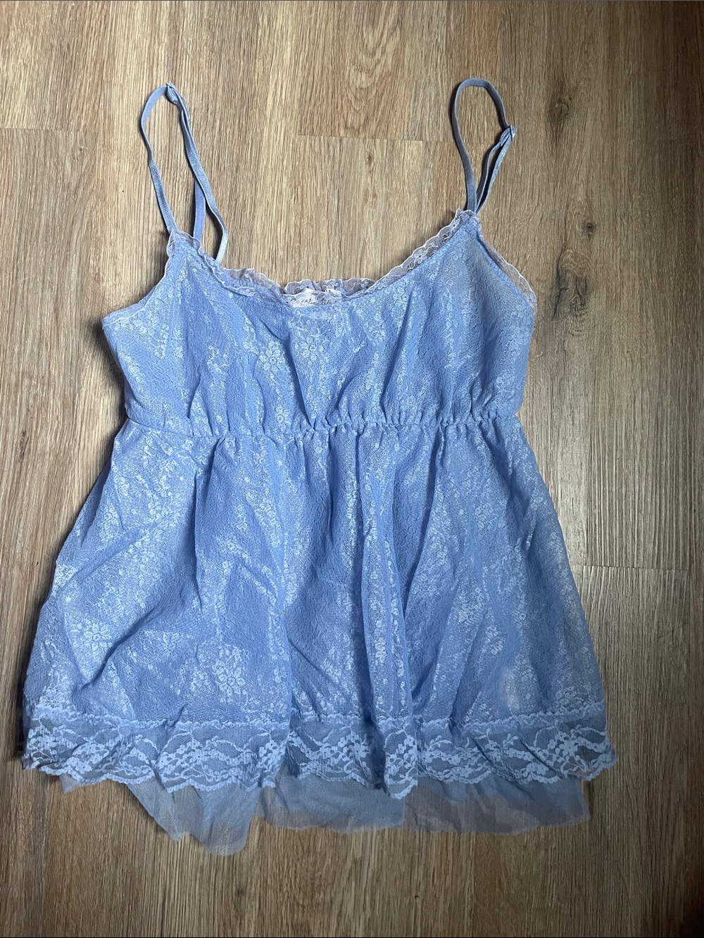 Free People Light Blue Lace-Trim Babydoll Camisole with Adjustable Straps